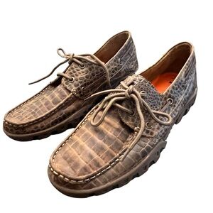 Ferrini Italia Crocodile Print Leather Comfort Loafers Womens‎ Brown Flats 8.5 D